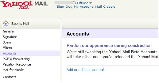Don't be afraid to click the "Add or edit an account" link. It will take you to the old Yahoo Mail interface, but this change is only temporary.